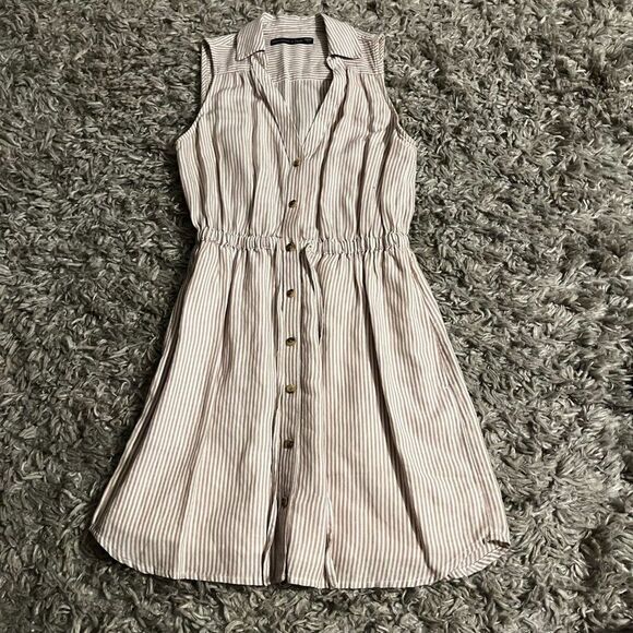 abercrombie and fitch tan and white pin strip collared dress size xsp - Picture 1 of 3
